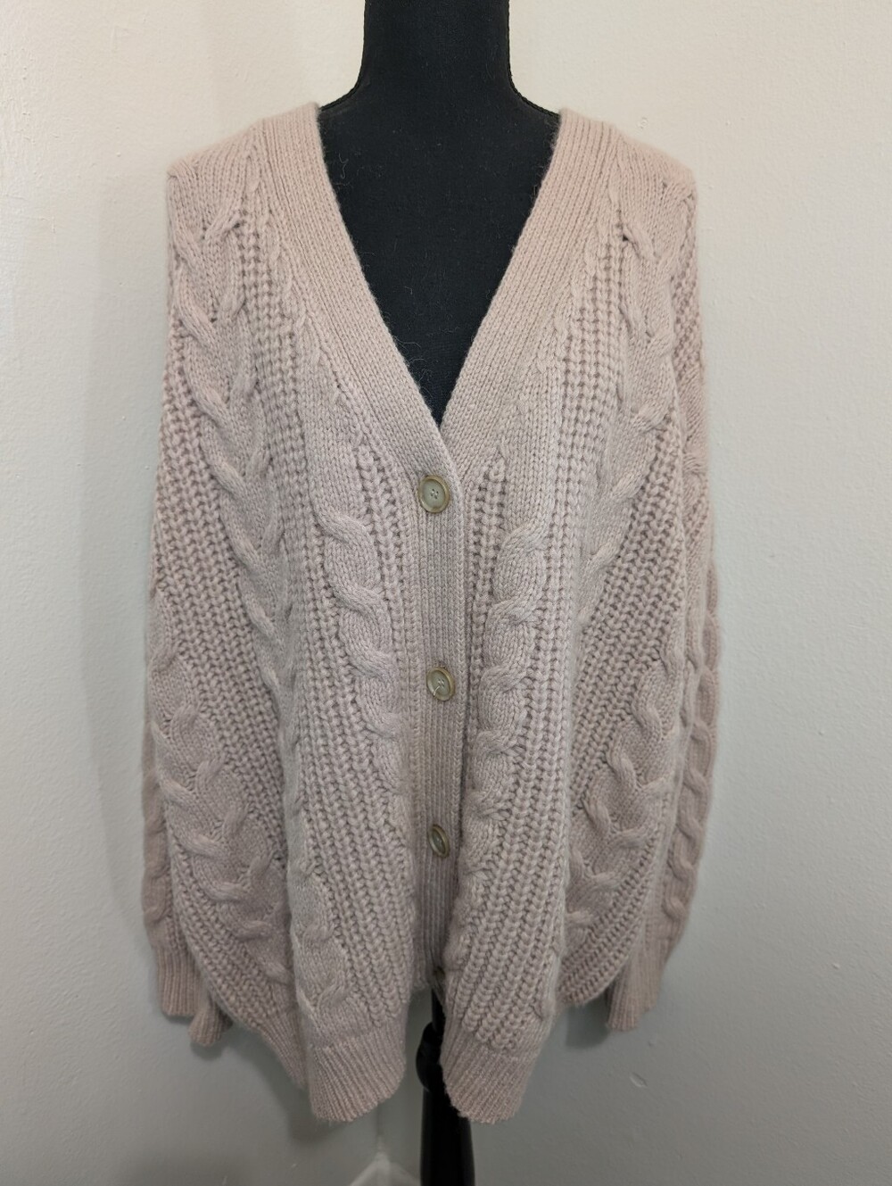 Jenni Kayne Cable Knit Cozy Romantic Neutral Quiet Luxury Wool Alpaca Cardigan S